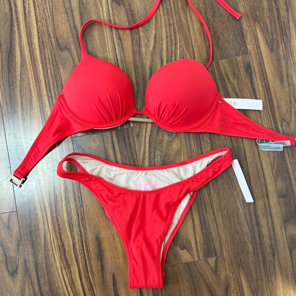 Victoria's Secret Red Bombshell Push Up Halter Bikini Set NEW - Picture 2 of 11